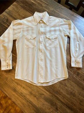 1970’s Bronco Sz M Ivory Beige Pearl Snap Western Shirt